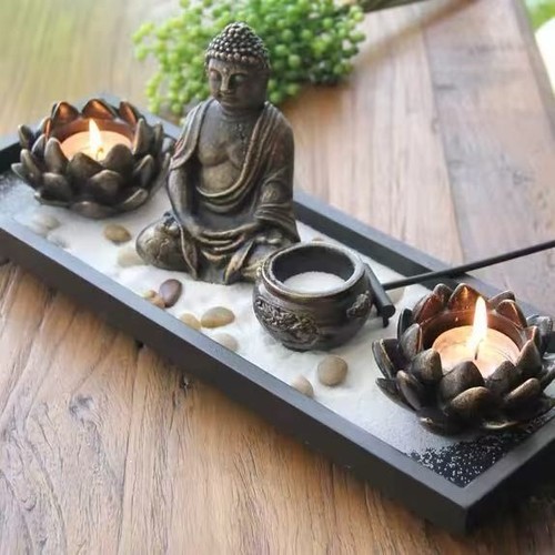 Zen garten mit buddhafigur - garten,